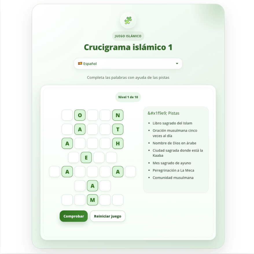 Crucigrama islámico para aprender conceptos relacionados con el Islam