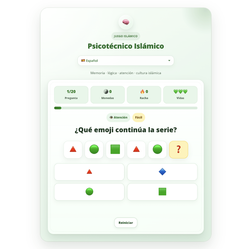 Juego psicotécnico de lógica, atención y agilidad mental en WALIDA